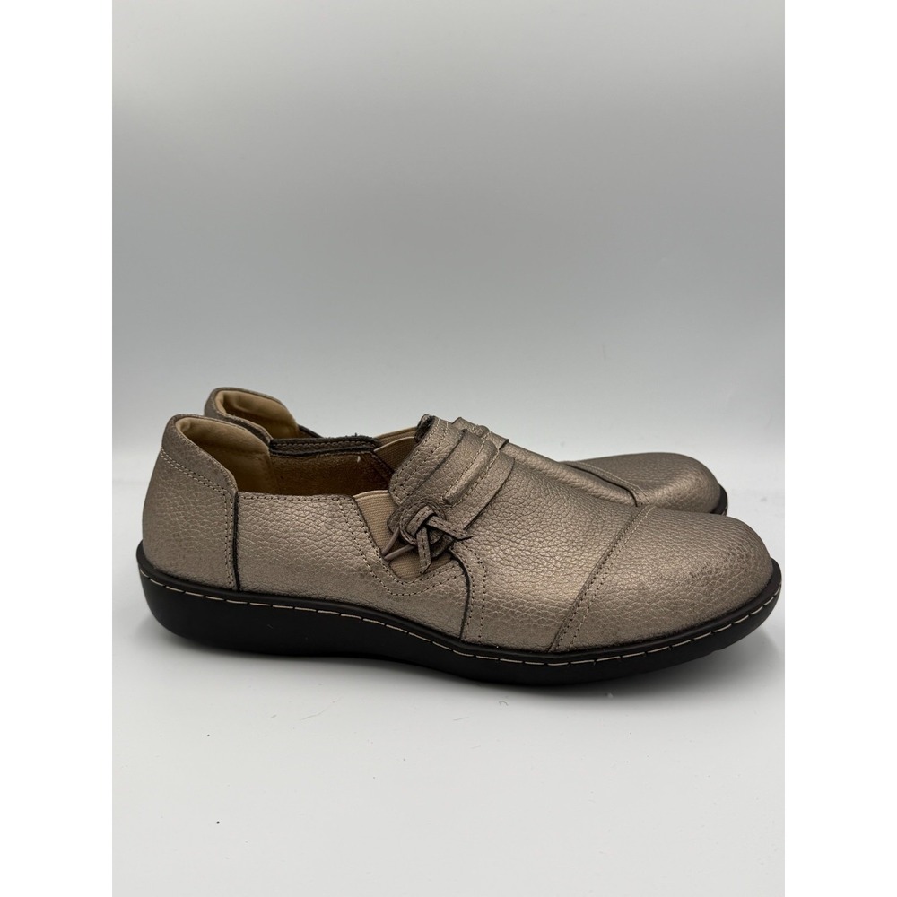 Clarks Cheyn Madi Womens Metallic Pewter Loafer Shoes Leather Comfort 10